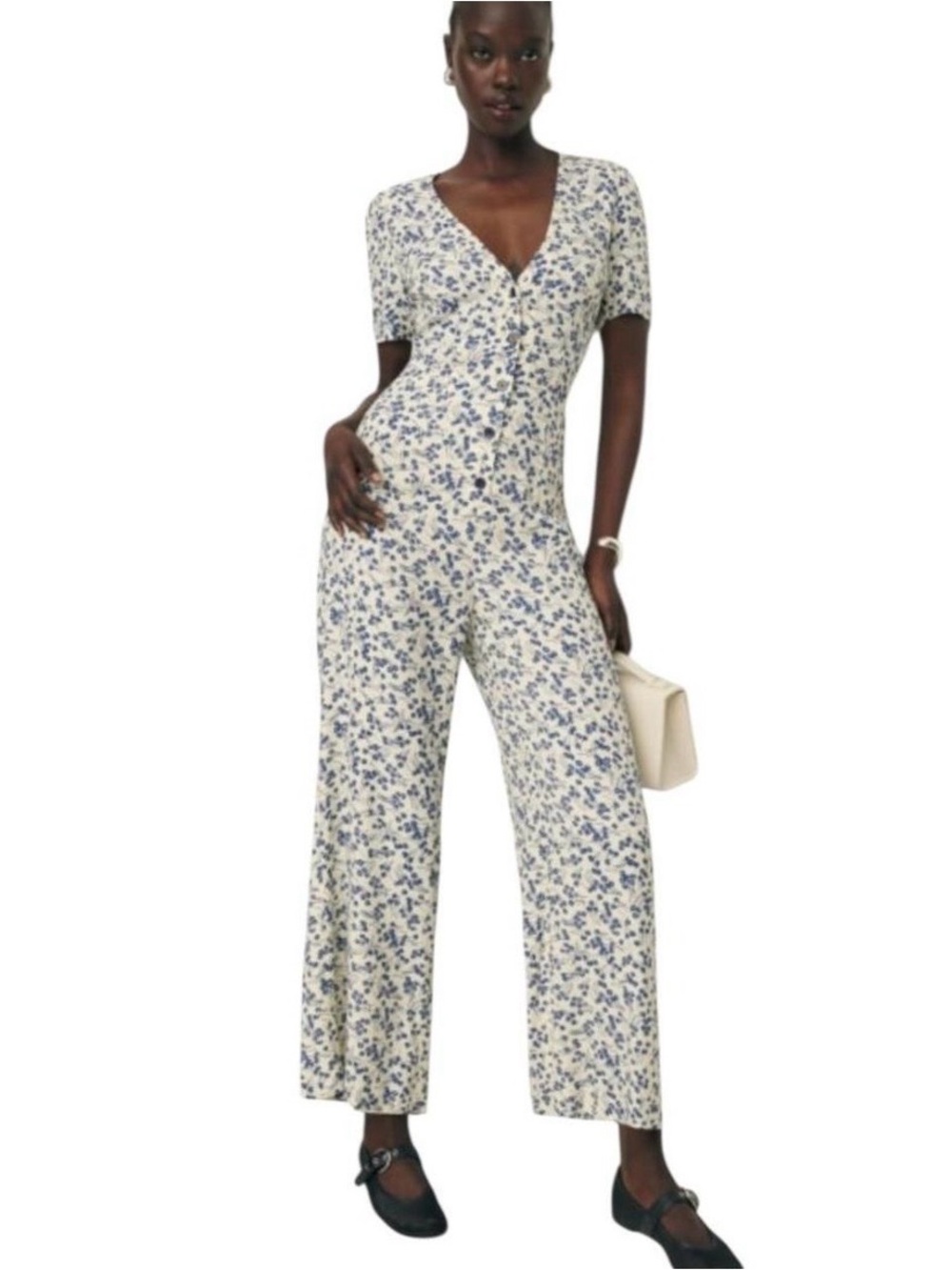 Reformation France Floral V-Neck Wide-Leg Jumpsuit